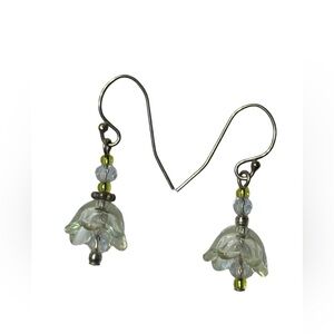 14k Gold Hooks Yellow & Clear Lucite Beaded Floral Drop Earrings